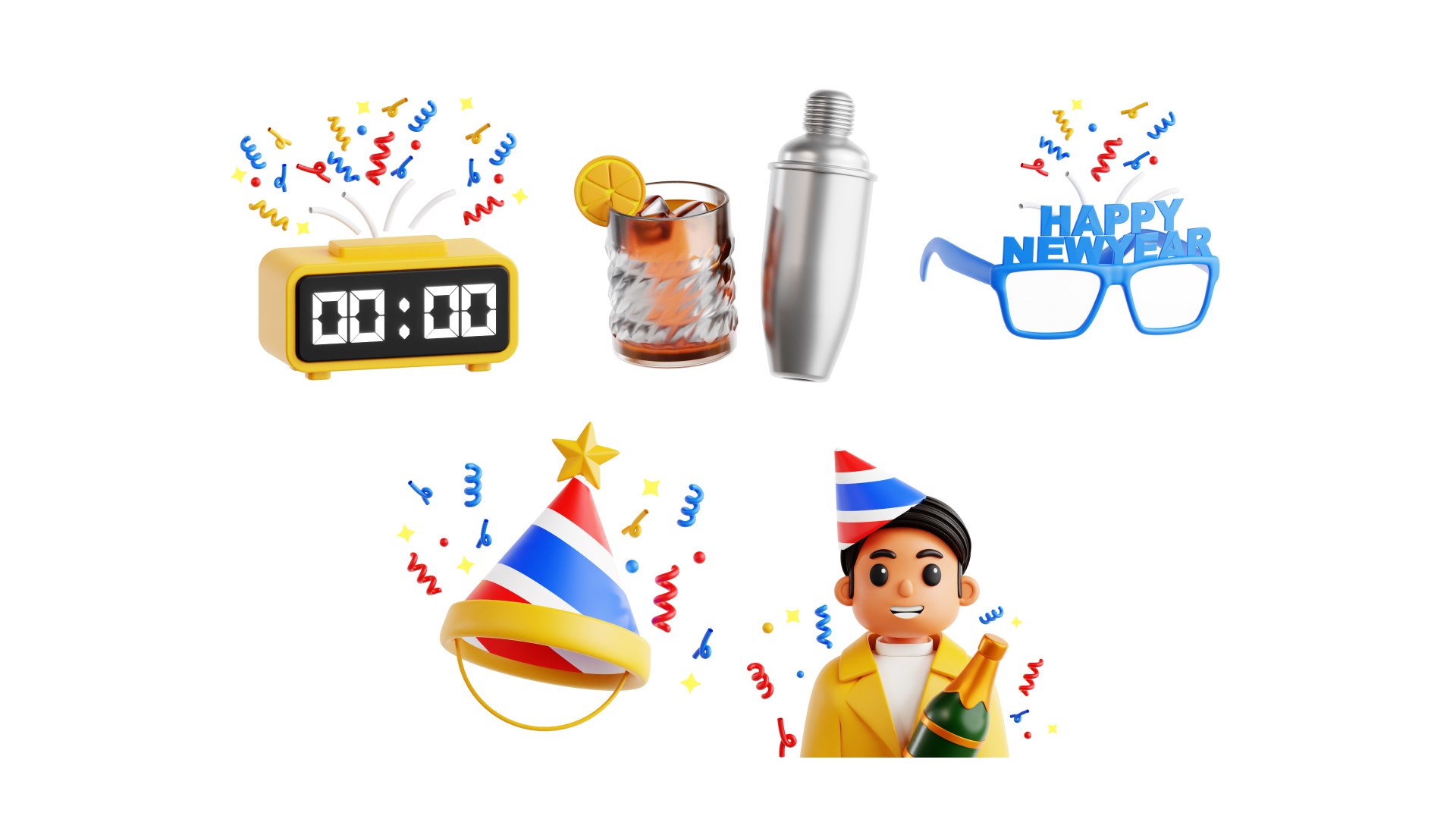 3D New Years Party 3D Icon Set model https://p.turbosquid.com/ts-thumb/WC/lEAJ0w/FV/shot3/jpg/1764183473/1920x1080/fit_q87/f146f6b9fa1f3512cd596b7ccc0f9f8d779aee5b/shot3.jpg