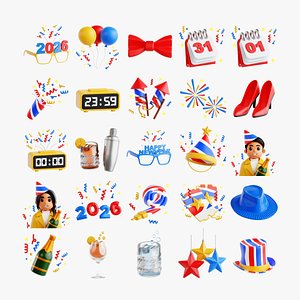 3D New Years Party 3D Icon Set model
