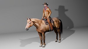 Cowboy and Horse Character Pack with Mount-Dismount Animations 3D model