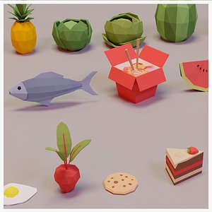 3D Low Poly Food Collection - Fruits Vegetables Food