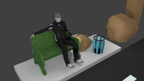 3d model of seated character bench