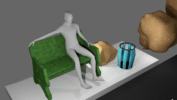 3d model of seated character bench