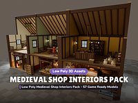 Low Poly Medieval Shop Interiors Pack - 57 Game Ready Models
