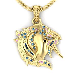 pendant unicorn head with gems model