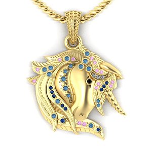 pendant unicorn head with gems