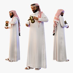 3D Arab Man Serving Traditional Coffee with Dallah Pot 3D Model