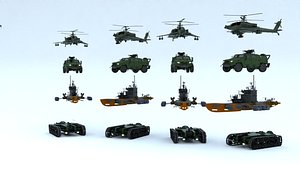 Military Combat Pack Vol 1 4 in 1 Helicopter Tank Submarine SUV Game Ready 3D Models PBR