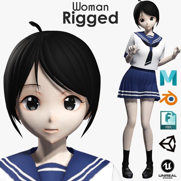 VRM girl Asian Woman RealTime japanese korean Female 3D VRCHAT Low-poly 3D model 3D