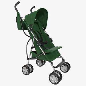 baby stroller green modeled 3d c4d