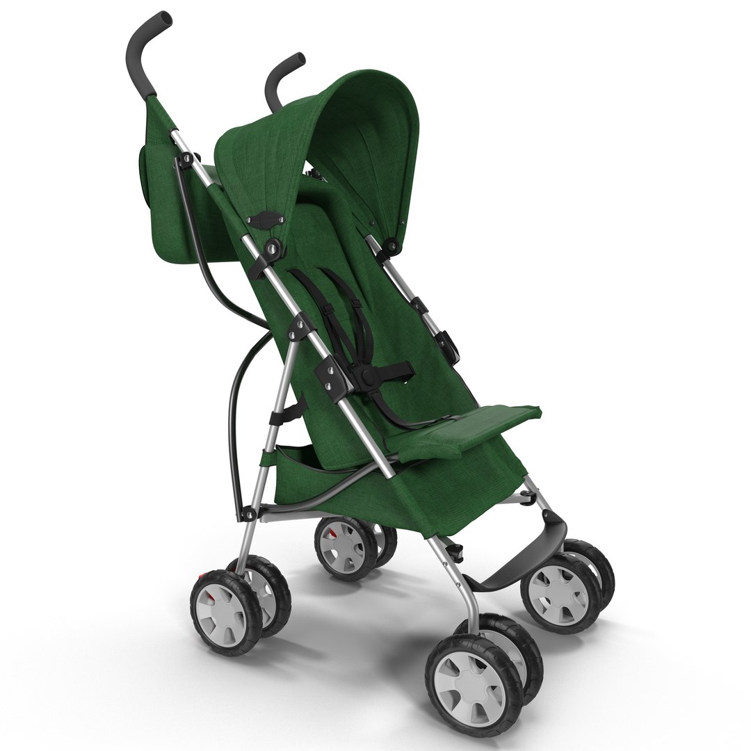 Baby Stroller Green 3D Model preview