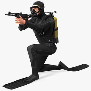 3D model Combat Swimmer with Underwater Rifle APS Rigged