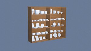 Wooden Display Cabinet with Porcelain Dish 3D model