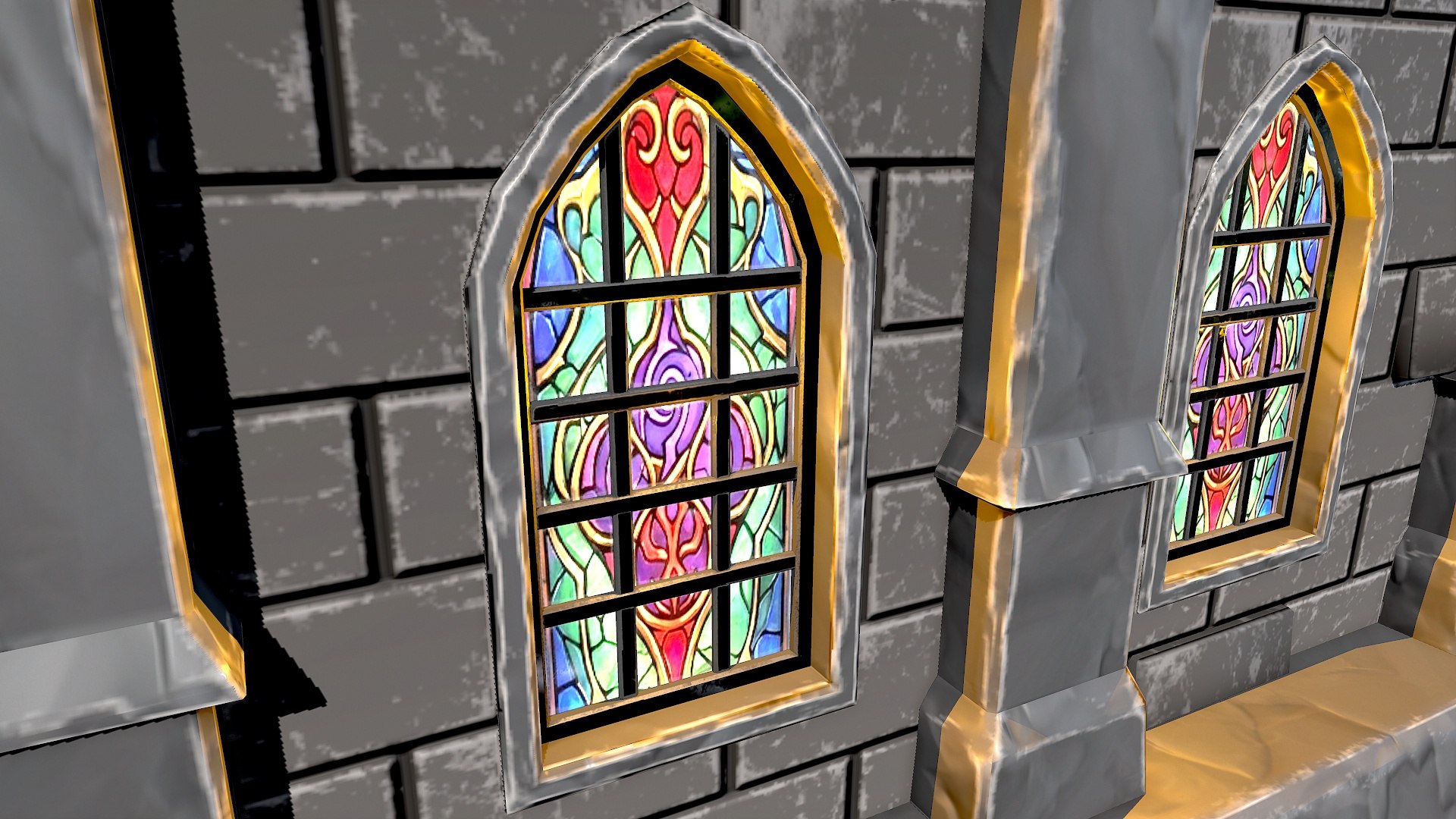 Stylized Fantasy Chapel Medieval Stone Church With Stained Glass Model ...