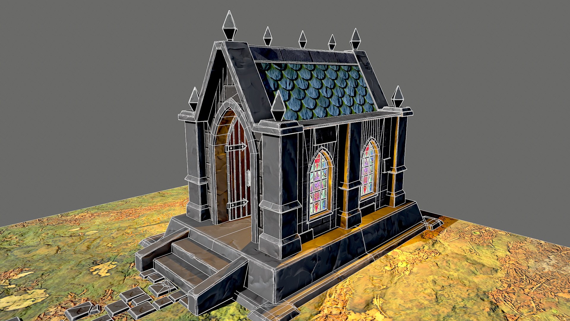 Stylized Fantasy Chapel Medieval Stone Church With Stained Glass Model ...