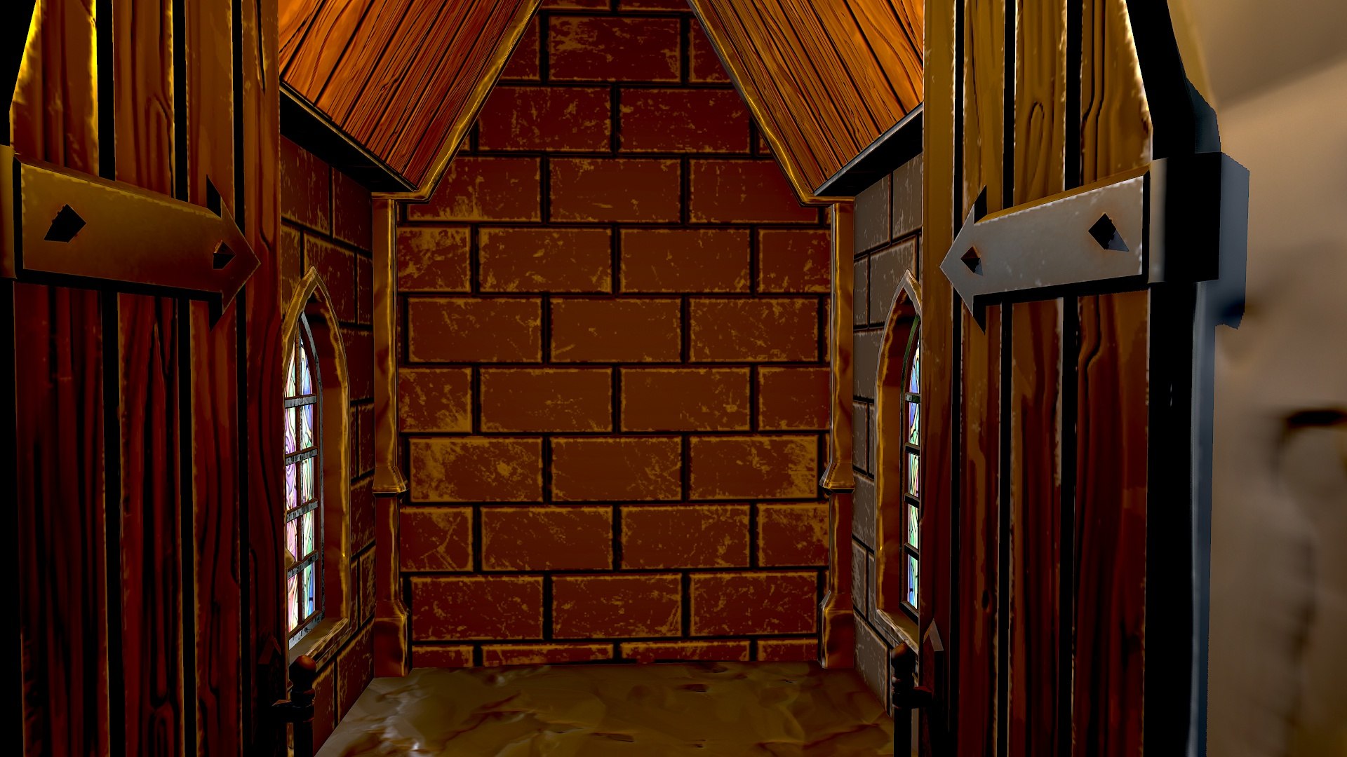 Stylized Fantasy Chapel Medieval Stone Church With Stained Glass Model ...