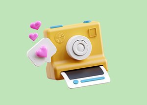 Instant Photo with Love message 3D Illustraion 3D