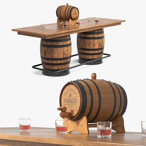 Bar Table with Whiskey Barrel and Glasses