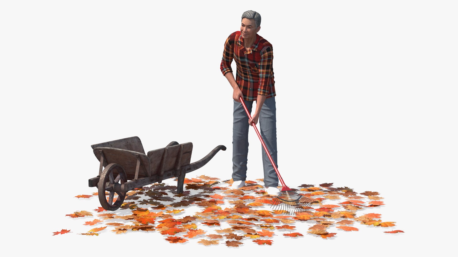 Antique Wheelbarrow and Worker 3D model preview
