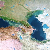 Caucasus Region Map - 30K Realistic Satellite Terrain - Elevation