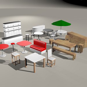 3D chairs tables bar restaurant