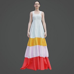 3D model female tiered dress