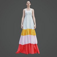 Female Tiered Maxi dress -  Colorblock dress