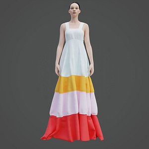Female Tiered Maxi dress - Colorblock dress