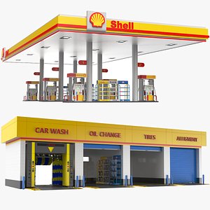 3D Two Detailed Gas Station Buildings model