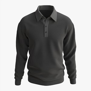Long Sleeve Polo Shirt for Men Mockup 03 Black 3D model