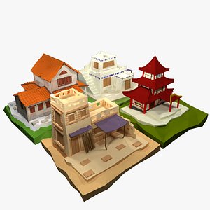 Low Poly Ancient Cartoon Houses