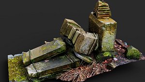 3D model abandoned tombstone grave mossy ruins PBR photogrammetry