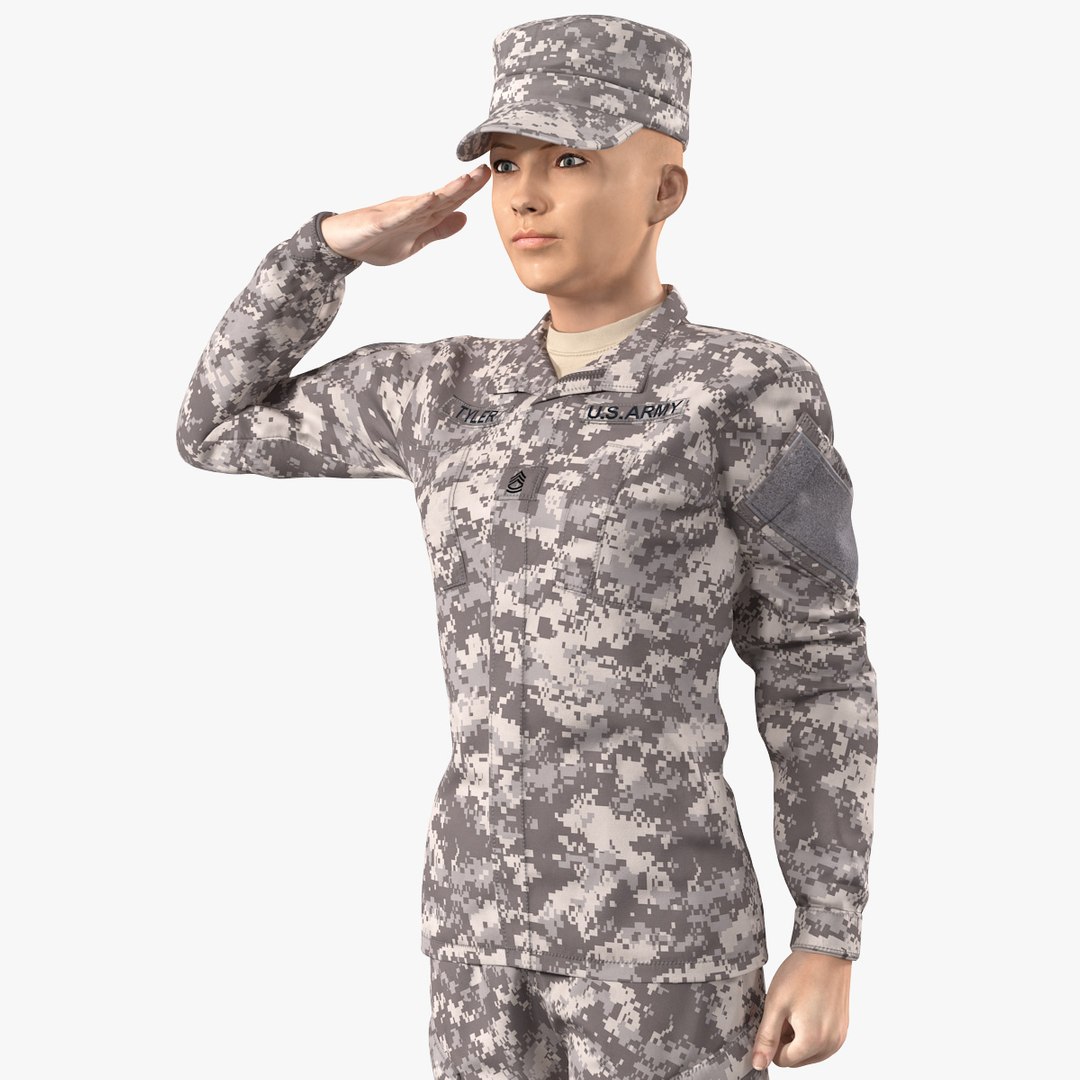Female Soldier Military ACU Saluting Pose 3D model preview