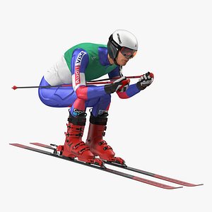 Downhill Male Skier Rigged for Maya