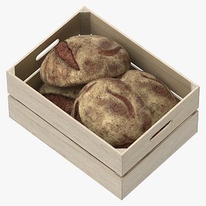 Wooden Crate With Bread Loaf 05 3D model