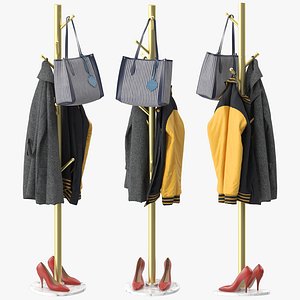 3D Coat Rack Stand with Natural Marble Base model