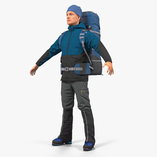 Hombre de ropa de senderismo de invierno con mochila aparejada Modelo 3D  $249 - .max - Free3D