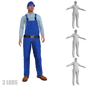 3d model rigged worker lod s