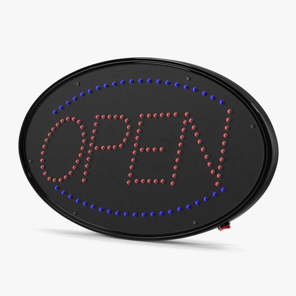 modelo 3d Letrero comercial con luz LED ovalada abierto APAGADO ...