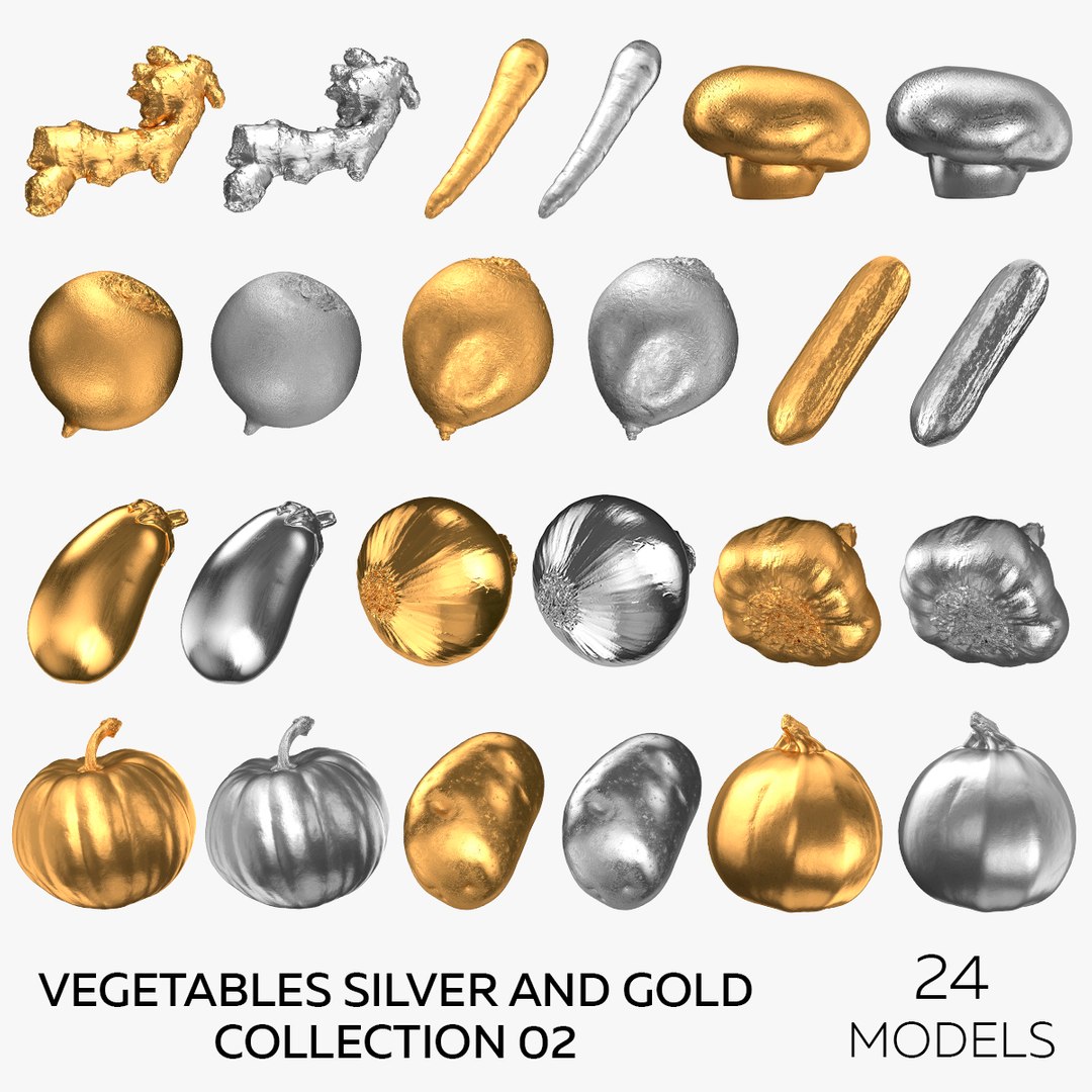 Vegetables Silver and Gold Collection 02 - 24 models 3D https://p.turbosquid.com/ts-thumb/WI/iYBXs0/tc/square/jpg/1633433025/1920x1080/fit_q87/ce96e6fee407c73b6fc33340a2df811cec923c8c/square.jpg