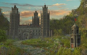 Fantasy Castle Towers Hill Environment 3D model