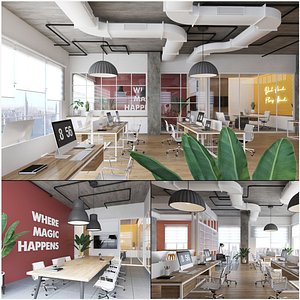 3D scene office desk macbook model