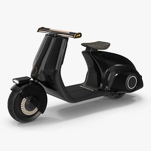 Modern Black Electric Scooter Lights On