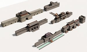 3D Ancient Chinese architecture city gates and towers Ancient Gate Tower model