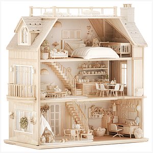 3D Children toy Wooden Dollhouse furniture decor set model
