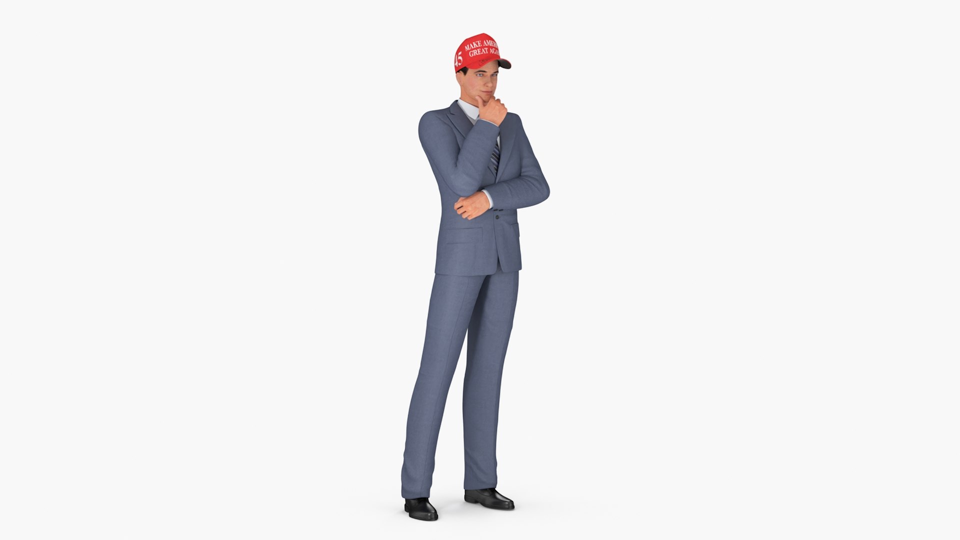 Businessman Thinking Pose in Donald Trump Cap 3D model preview
