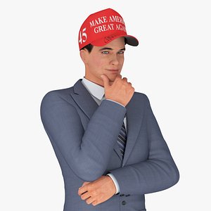 Businessman Thinking Pose in Donald Trump Cap 3D model