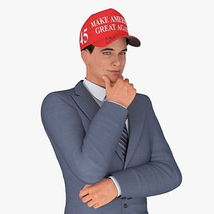 Businessman Thinking Pose in Donald Trump Cap