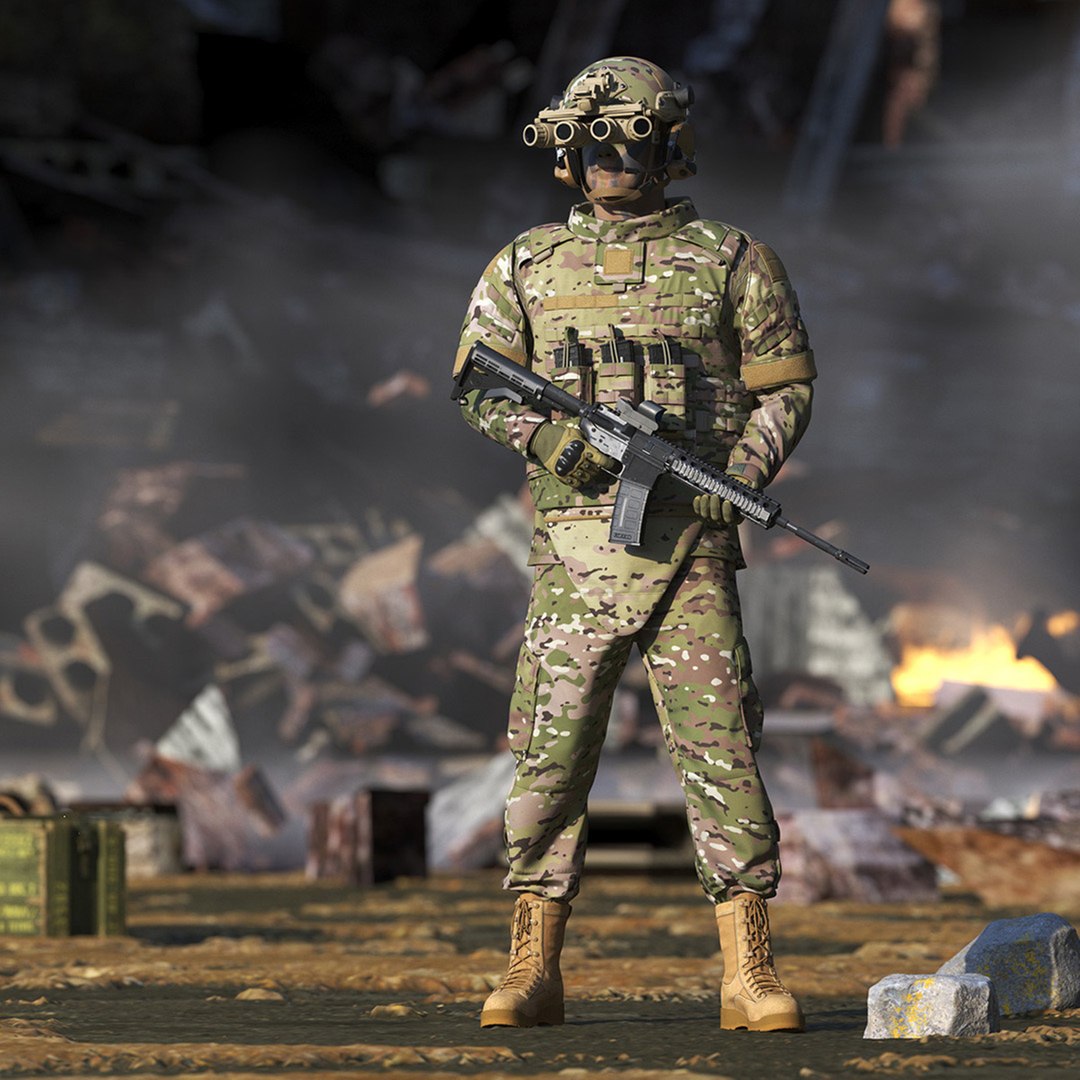 Soldier Green Camo with Night Visor Rigged 3D model preview