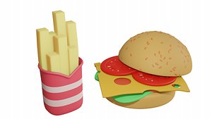 3D model Fries  And Burger