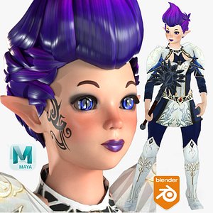 Cartoon Rigged Warrior Girl-Diyna Character 3D Model